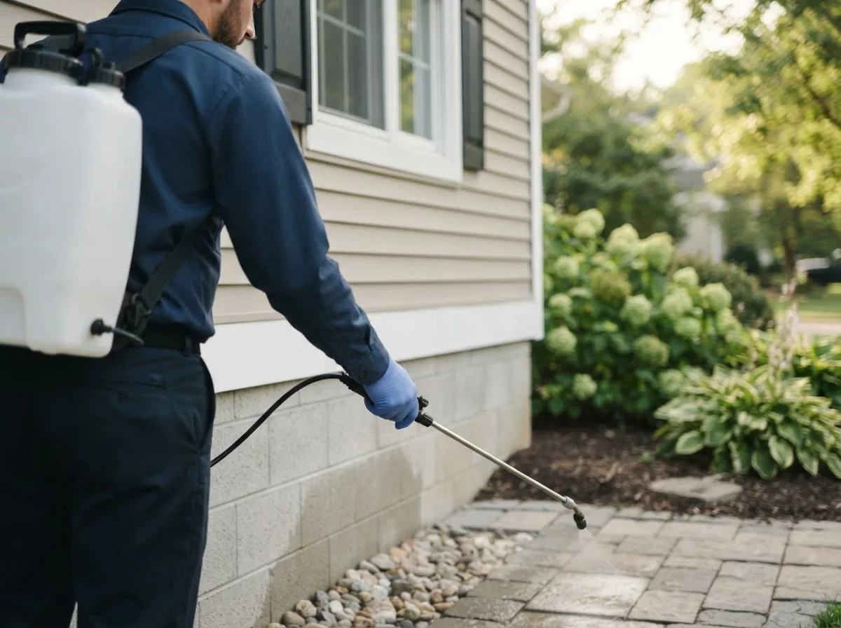 Pest control technician inspecting a home in Ardmore, OK